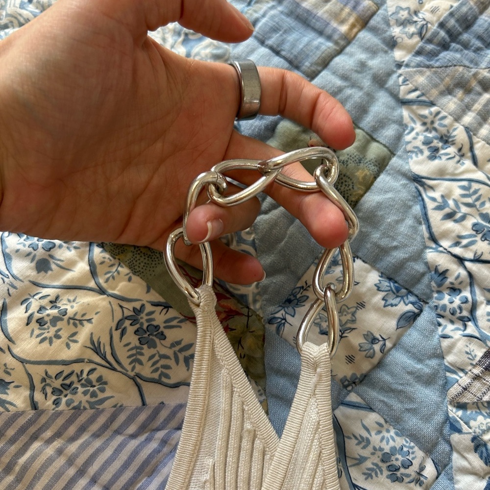 Chain Straps Cream Ribbed Tank Top - Picture 3 of 5